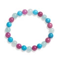 Bracelet élastique en pierres naturelles de 8mm avec perles roses, bleu ciel et turquoise - Pierre Bleue + Pierre Rouge Rose + Pierre Bleu Clair