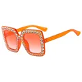 Sparkly orange glitter square sunglasses with rhinestone trim and gradient lenses - Dark Orange Frame Double Red Lens