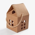 Caja de regalo de papel kraft marrón en forma de casa con ventanas y asa - 8*8*7.5cm / Color Papel Kraft
