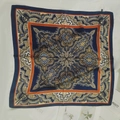 Square paisley scarf featuring deep blue borders and vintage burnt orange mandala patterns - Double-framed Cashew Nut Square Scarf / 65