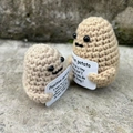 Pair of handmade crochet positive potatoes with inspirational message cards - Mini Potato 4cm P-Card (Left)