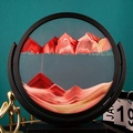 Pink and red hourglass moving sand art with black round frame for desk decoration - 12 Inch Rotate Red