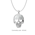 Pendentif crâne argenté avec diamants blancs brillants pour un style mode hip-hop - Couleur Acier (N0166S)
