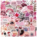 Pack de 50 pegatinas rosas estilo Y2K para portátil y guitarra con diseños retro femeninos - Tema De Chica Rosa (PMS313)