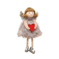 Christmas angel doll ornament with silver wings and grey plush dress holding red heart - Angel Pendant / Gray