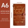 Vintage A6 brown PU leather journal with gold foil quote and retro string binding - Proud Inspirational / Brown
