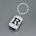 Silver stainless steel keychain with hollow letter R rectangle pendant tag charm - Polished Alphabet Letter R
