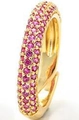 Fashionable 18K gold plated ring featuring full rows of pink pavé set cubic zirconia - Adjustable Open / Gold Plated - Red Zirconia