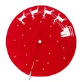 Knitted red Christmas tree skirt with white reindeer and snowflake patterns - Double-sided Reversible 120cm