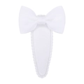 Macro detail of a white grosgrain ribbon hair clip with a bow and teardrop base - White
