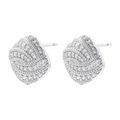 Macro detail of silver-toned square earrings featuring pavé micro-set cubic zirconia crystals - Square Braided Pattern (VE1412) / Silver