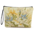 Borsa per trucco floreale in tela con stampa di iris, cerniera e cinturino da polso - Stile Floreale Iris 4 (Style 4)
