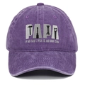Close-up of vintage purple washed baseball cap with PAPA embroidery and tool icons - Purple