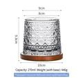 Rotating diamond texture whiskey glass with wooden base 270ml capacity variant - Transparent Diamond Pattern with Wooden Base
