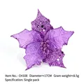 Sparkling purple glitter poinsettia artificial flower for Christmas tree decoration 17cm - Purple Style C