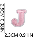 Pink embroidered letter J patch with white felt backing, size 2.5cm by 2.3cm - J (Pink)