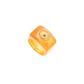 French style orange resin square ring with vintage gold metal inlay and gemstone - Gold Coffee