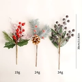 Three assorted 30cm Christmas picks with red berries, pine cones and glitter branches - Combination 6