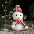 20cm white flocked snowman doll with plaid scarf and hat for Christmas decoration - 20x15cm / Scarf Snowman