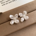Elegant silver geometric flower stud earrings with pearl texture on vintage brown display stand - 5# Silver Flower Pearl Silver Earring Post