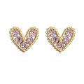 Exquisite 18K gold plated heart stud earrings with sparkling pink cubic zirconia - Pink