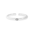 Anello aperto in argento S925 lucidato con un semplice motivo di faccina nera - Stile Icona Sorriso (JZ1084) / Argento 925 / Argento
