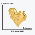 Boucles d'oreilles cœur dorées en acier inoxydable avec texture plissée - Pli Irrégulier (383)