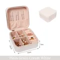 Portable beige PU leather jewelry box with 10x10x5cm dimensions and zip closure - Plain White