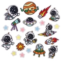 Space theme embroidered patch set with astronaut rocket planet and UFO on white background - Set of 22 Pcs