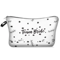 Detail of Team Bride makeup bag with star print, black zipper, and woven handle strap - White-Black Pentagram + Team Bride