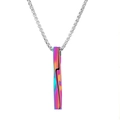 Unisex punk spiral pendant necklace with a colorful gradient twisted bar and silver box chain - Rainbow (11611)