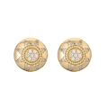 Detailed close-up of golden round stud earrings featuring zircon-encrusted starburst pattern - Gold Sunflower 1 Pair