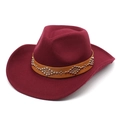 Classic burgundy felt western cowboy hat with a brown leather band and silver studs - M (56-58cm) / Burgundy