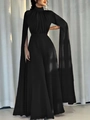 Elegant black high-neck maxi dress with long split cape sleeves and a slim waistline - S / Black