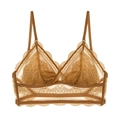 Amber lace triangle bralet with eyelash trim, backless non-wired design for women - S / Pumpkin Orange