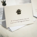 Mini vintage Christmas card on textured paper with a bronze gift box metal charm - Gift Box