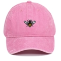 Casquette de baseball en coton rose délavé vintage avec broderie d'abeille détaillée - Réglable / Rose