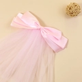 Fiocco di raso rosa con velo da sposa in rete per matrimonio e bambine - Raso / Velo con Fiocco Rosa
