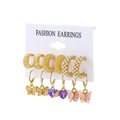 Set di 6 paia di orecchini a farfalla e perle con cerchi geometrici e cuori in resina - Stile 5 (8647)