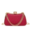 Red shiny wave textured evening clutch bag with gold chain strap and diamond buckle - Rose Red