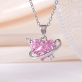 Collana a cuore rosa saturno in titanio con micro-cristalli e finitura argento - Catena d'Argento Cuore Rosa (A1034)