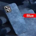 Blue lambskin leather texture case for iPhone with dual-camera cutout on blue fabric - Blue / iPhone 11