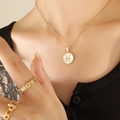 Pisces zodiac necklace with white shell inlay and 18K gold plating for women - Gold Pisces