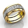 Two-tone wide metal ring with center-set round clear gemstones and high polish finish - US 6 / Gold/Silver