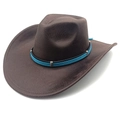 Detail of the brown felt cowboy hat showing the blue decorative band and silver buckles - M(56-58cm) / Striped Coffee