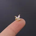 Gouden vlinder oorknopje met vier marquise-geslepen zirkonia stenen voor dames - Vlindervorm (303-1#) / Helder Wit (1#)