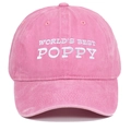Pink vintage washed cotton baseball cap with World's Best Poppy white embroidery - Letter Embroidery (WORLD'S BEST POPPY) / Pink