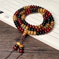 Multi-colored sandalwood beaded bracelet with a Chinese knot and decorative silk tassels - Multicolor (5x8mm*108 Beads Abacus Shape Premium)