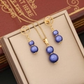 Golden pearl gourd jewelry set with dragonfly pendant on a premium vintage box - Sapphire Blue