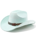 Detail of mint green western cowboy hat featuring a leather strap and metal buckle - M (56-58cm) / Mint Green